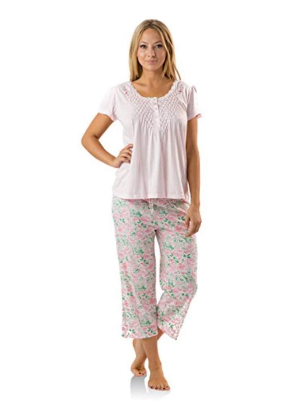 Casual Nights Women's Short Sleeve Capri Pajama Set Cotton Blend Sleepwear